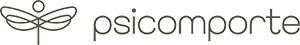 uma arte com traços finos, formando o semblante de uma libélula, em verde caque, com o nome psicomporte do lado