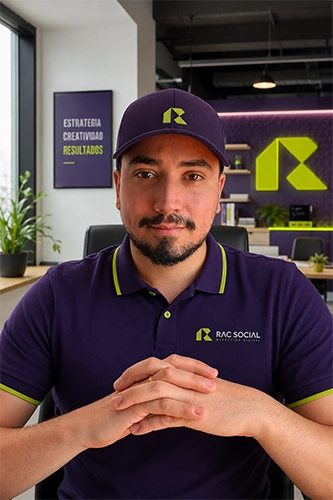 imagem do Caio usando uniforme da RAC, roxo, sentado, com as mãos entrelaçadas